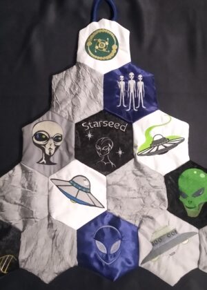 Embroidered UFO | Alien Fabric Art Tapestry